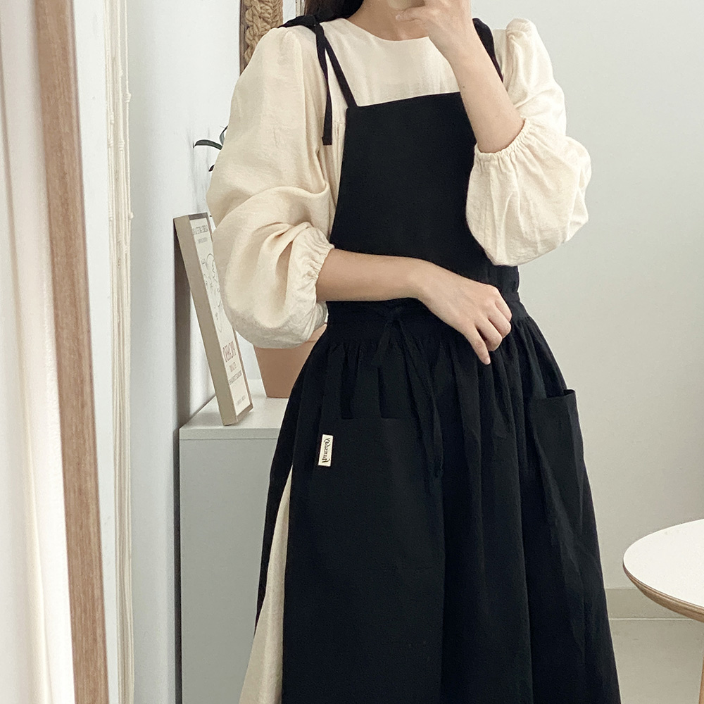 한스데이 노블리본 셔링 롱 원피스 린넨 플로리스트 꽃집 앞치마