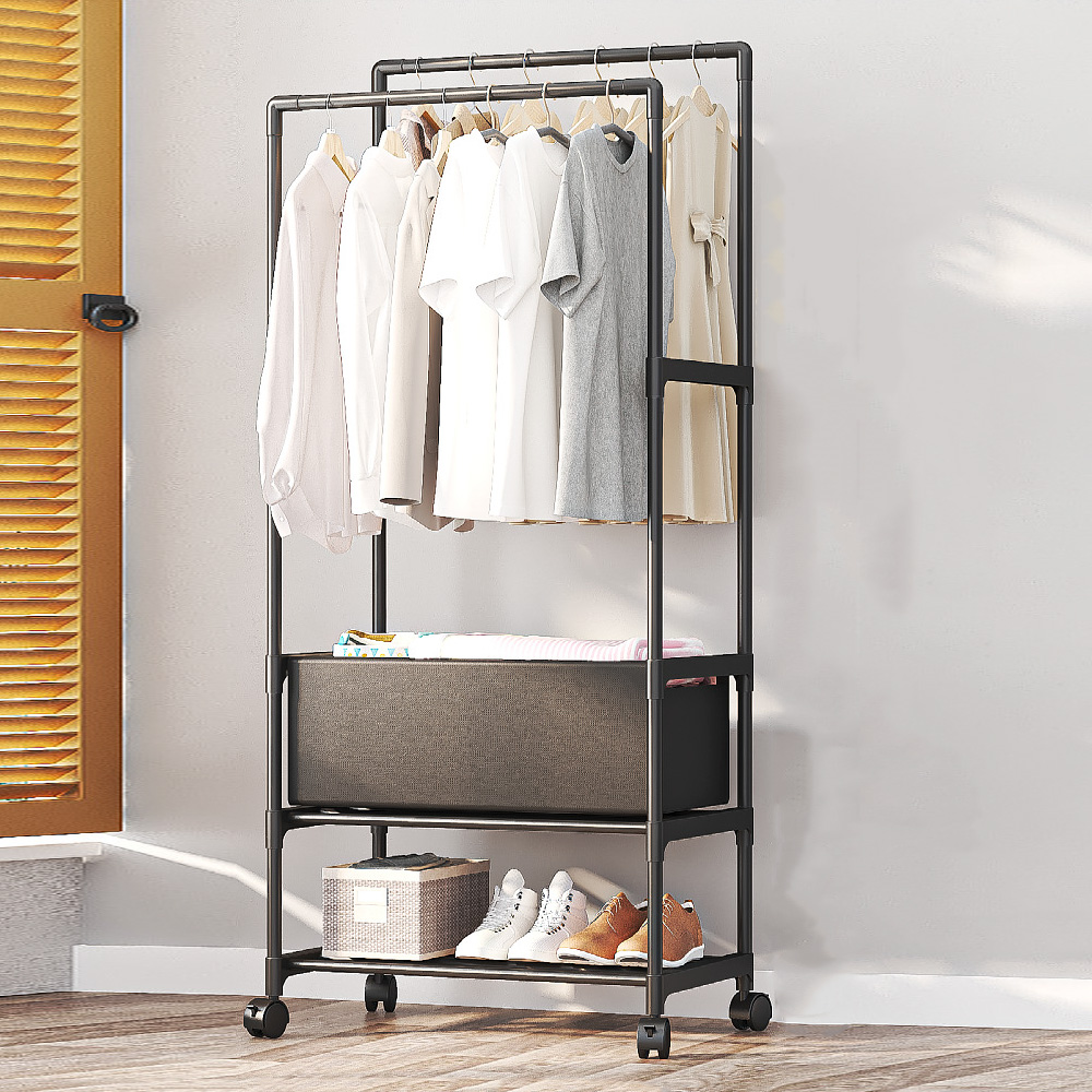 2단 수납 더블 이동식행거 일반형 조립식 선반 행거 스탠드 옷걸이 고정식 행거