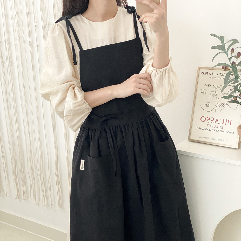 한스데이 노블리본 셔링 롱 원피스 린넨 플로리스트 꽃집 앞치마