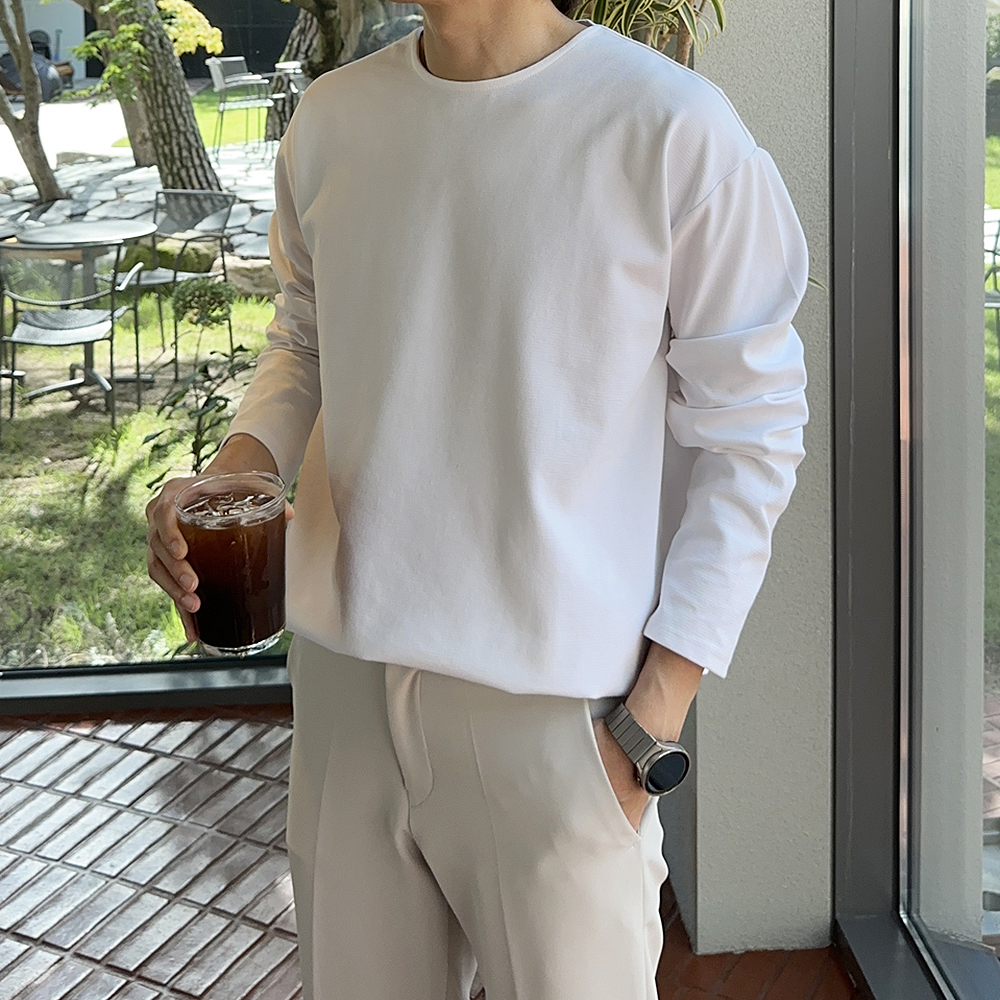 남자티셔츠 코듀로이 보트넥 남성 이너 긴팔티 - 상품 이미지