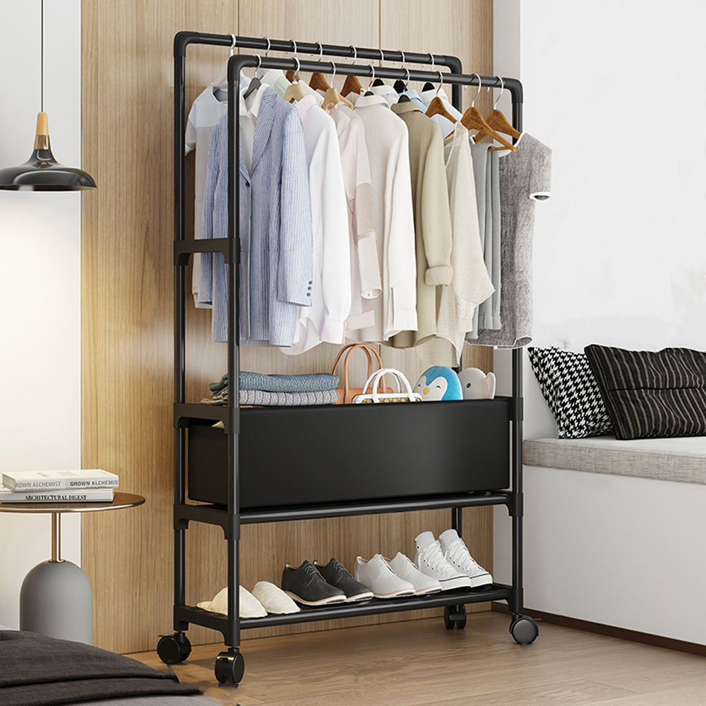 2단 수납 더블 이동식행거 일반형 조립식 선반 행거 스탠드 옷걸이 고정식 행거