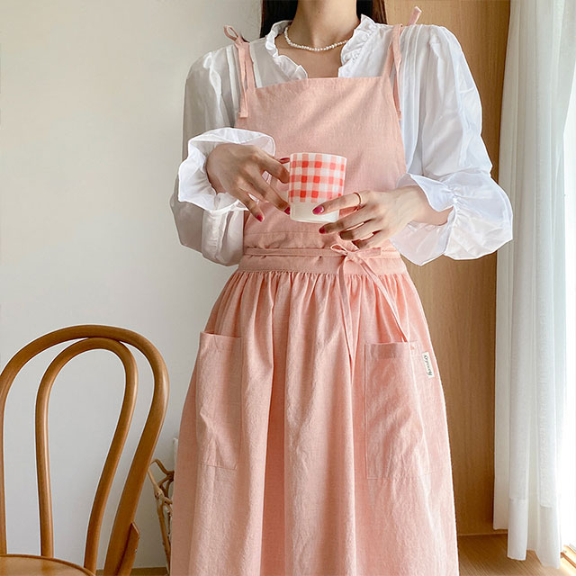 한스데이 노블리본 셔링 롱 원피스 린넨 플로리스트 꽃집 앞치마