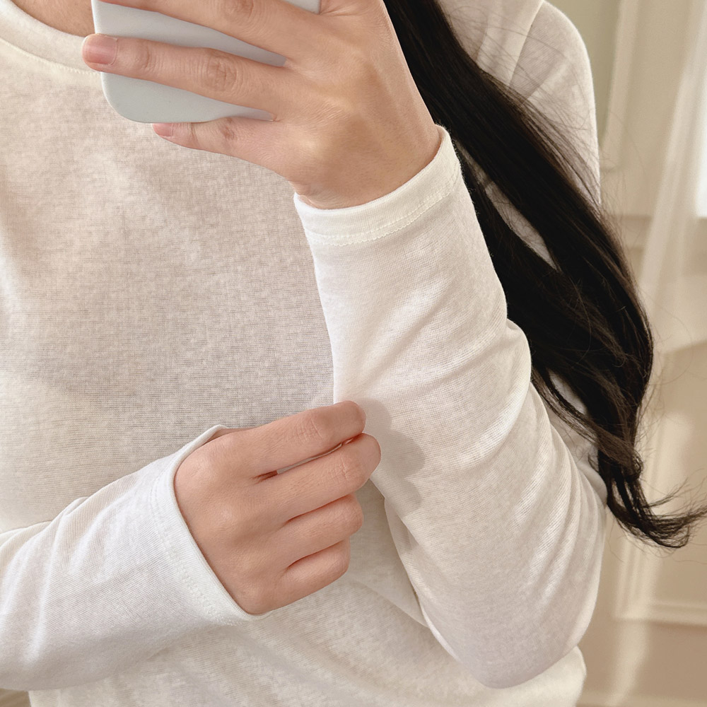 여성 긴팔 티셔츠 울 텐셀 이너티 레이어드 티 핑크 블랙 퍼플 초록 그레이 - 상세 이미지 3