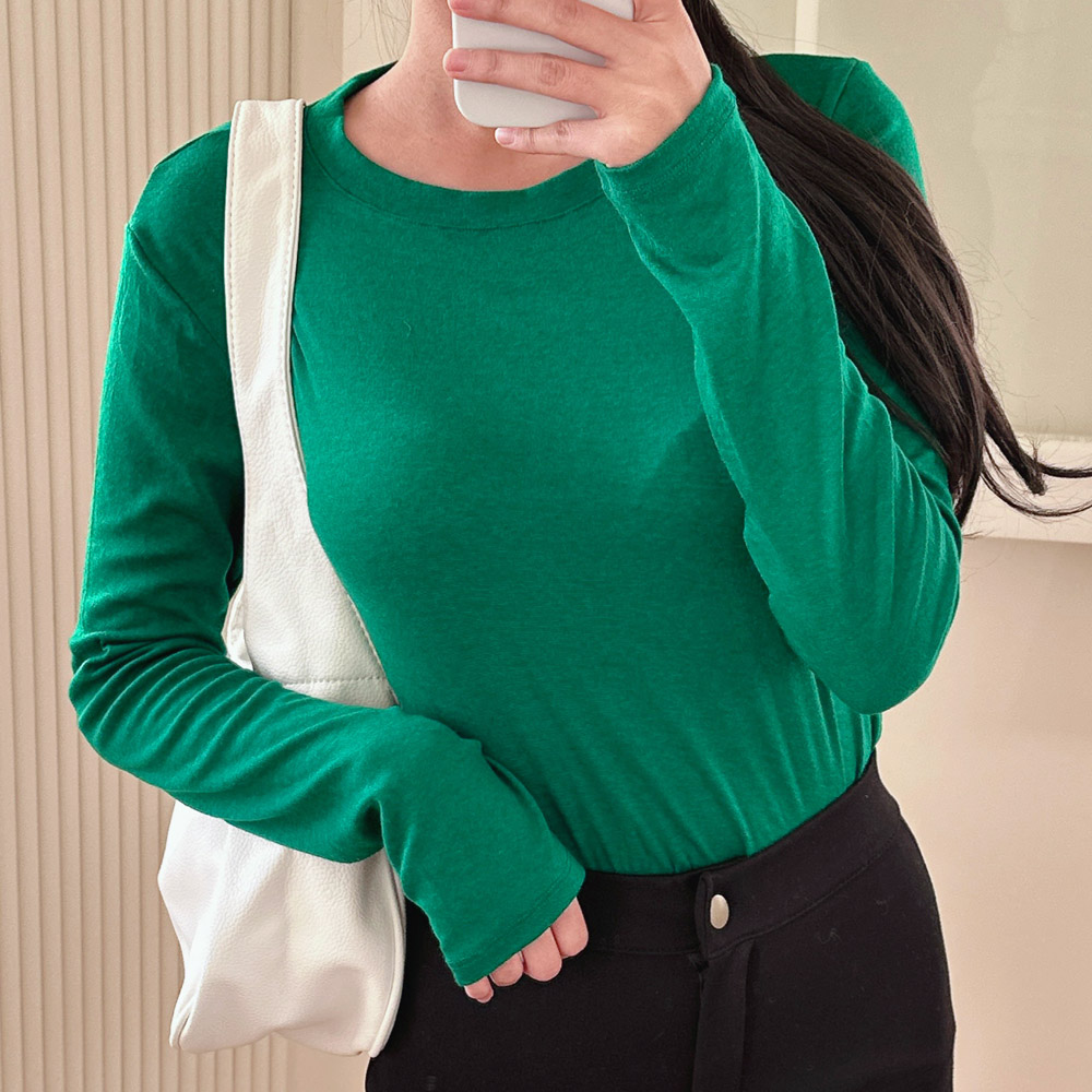 여성 긴팔 티셔츠 울 텐셀 이너티 레이어드 티 핑크 블랙 퍼플 초록 그레이 이미지 7