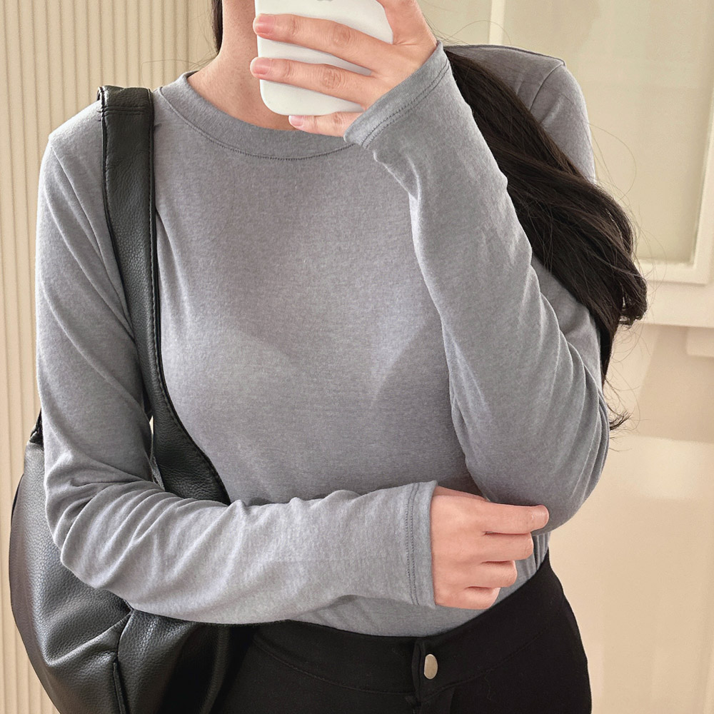 여성 긴팔 티셔츠 울 텐셀 이너티 레이어드 티 핑크 블랙 퍼플 초록 그레이 - 상세 이미지 4