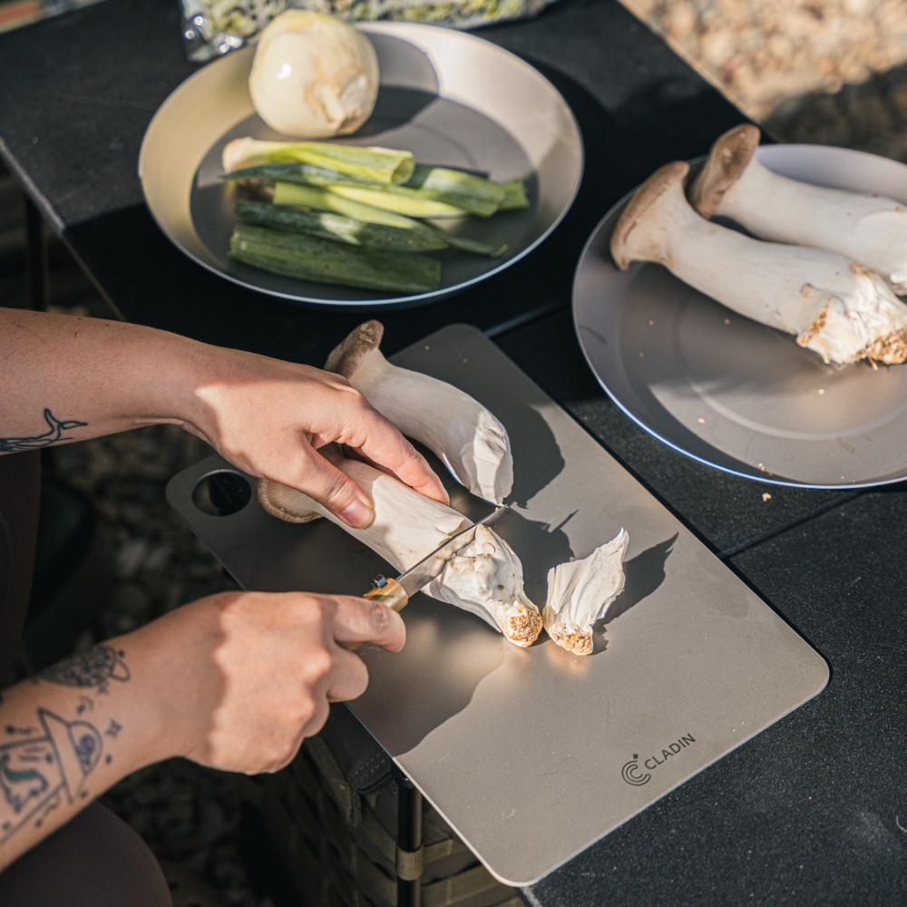 클래딘 리얼 티타늄 통3중 그리들 세트 5종 - 캠핑용 그리들 접시 도마 전용 가방