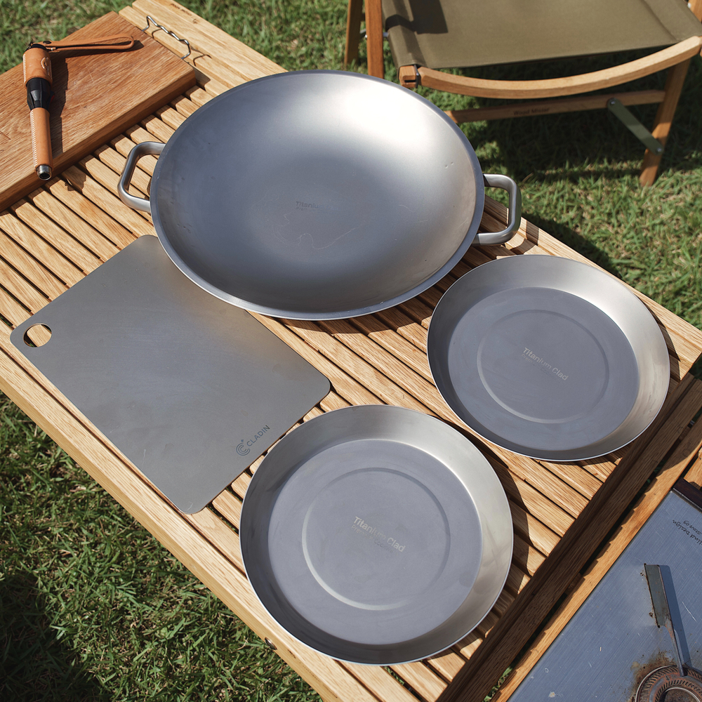 클래딘 리얼 티타늄 통3중 그리들 세트 5종 - 캠핑용 그리들 접시 도마 전용 가방