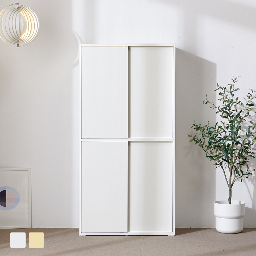 슬라이딩수납장 높은 드레스룸 가방 슬림 도어 슬라이드 선반 수납장 800x400x1600mm, 6단, 화이트