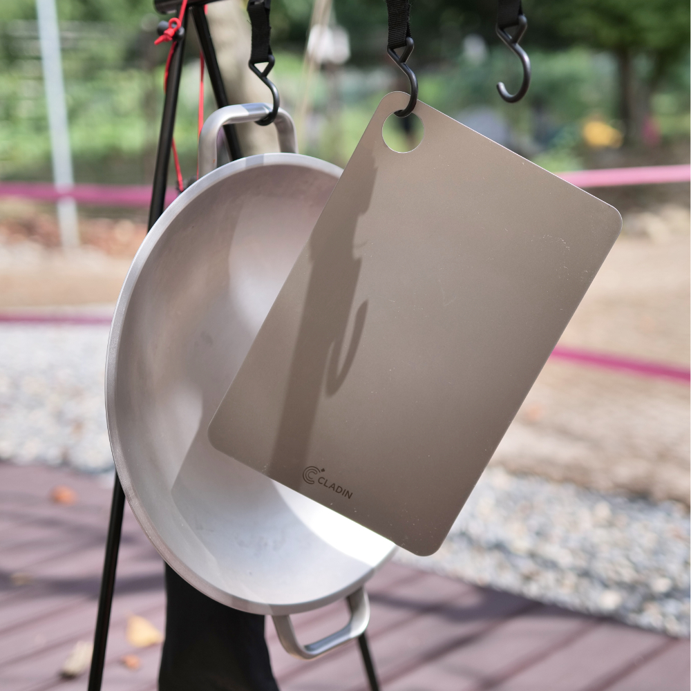 클래딘 리얼 티타늄 통3중 그리들 세트 5종 - 캠핑용 그리들 접시 도마 전용 가방