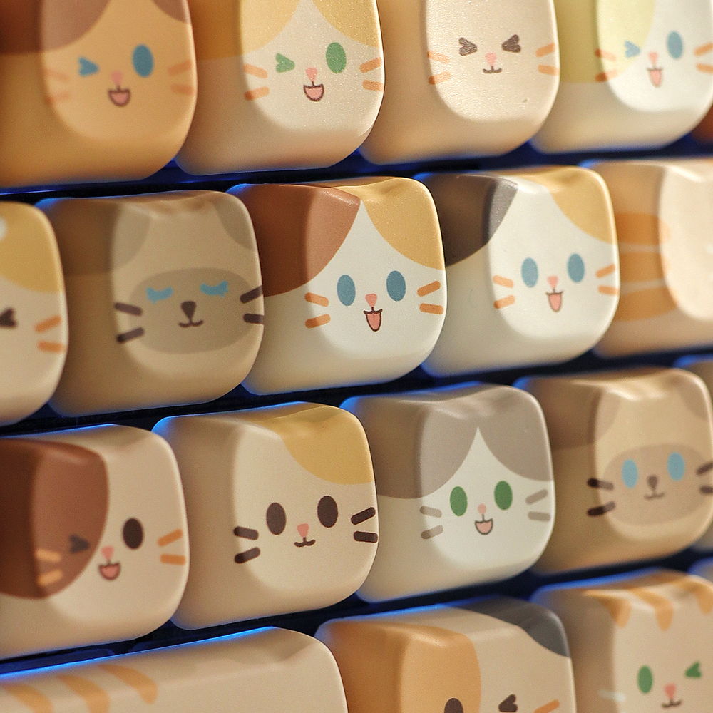 Soulcat 고함량 PBT 고양이 집사 염료승화 영문 키캡 143키 커스텀키보드 교체용 (쫑긋고양이) - 메인 이미지