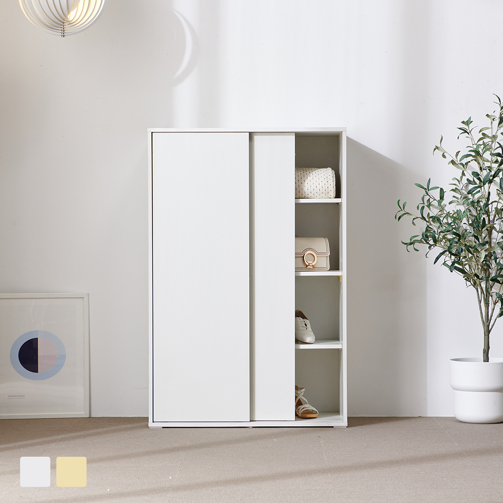 슬라이딩수납장 높은 드레스룸 가방 슬림 도어 슬라이드 선반 수납장 800x400x1200mm, 4단, 화이트