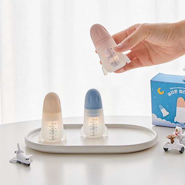 퍼기 다회용 실리콘 로켓 물약병 아기 물약통 투명 약병 눈금 1SET(아이보리+블루+파스텔핑크) - 상세 이미지 5