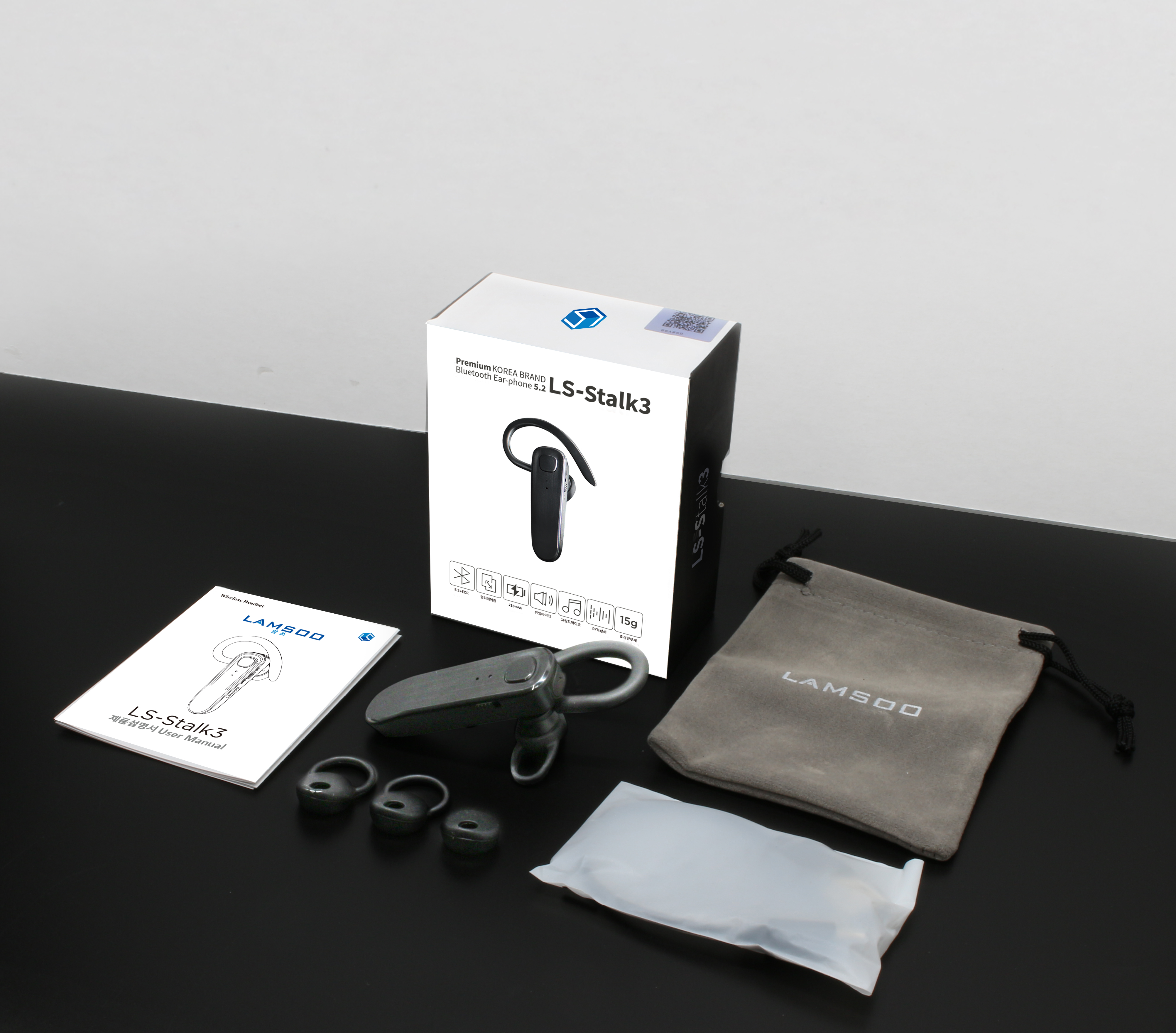 람쏘 신제품 에스톡3 LS-Stalk3 블루투스 퀄컴 칩셋 노이즈캔슬링 핸즈프리 귀걸이형 한쪽 통화용 품질좋은 오픈형 업무용 헤드셋 무선 모노 이어폰