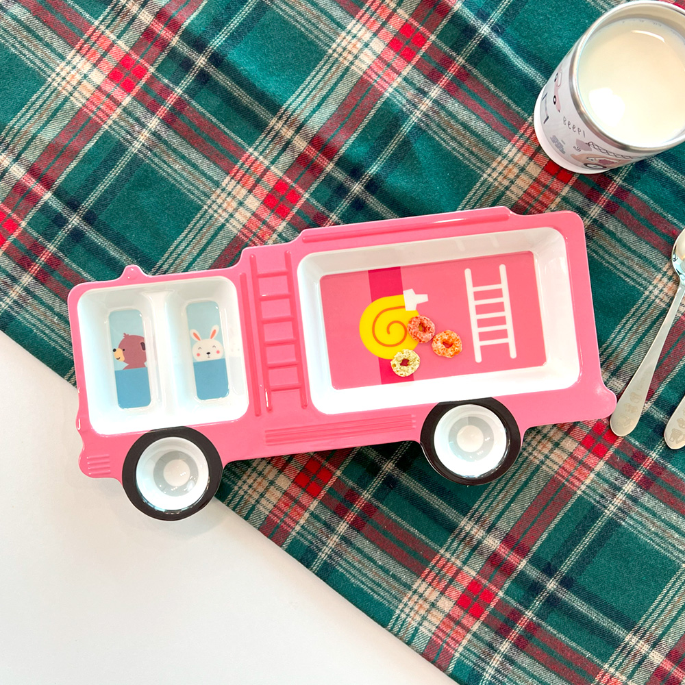 키즈 부릉 소방차 멜라민 간식판 어린이 아동 유아 식기 이유식 간식 그릇 접시 식판