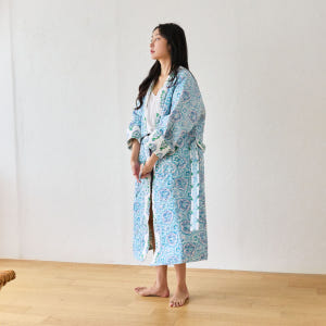 구름로브 블루 핸드블록프린트 사계절 샤워가운 프리사이즈 여성 홈웨어 착용 후기 | 사이즈/핏 총정리 - 상품 이미지 4