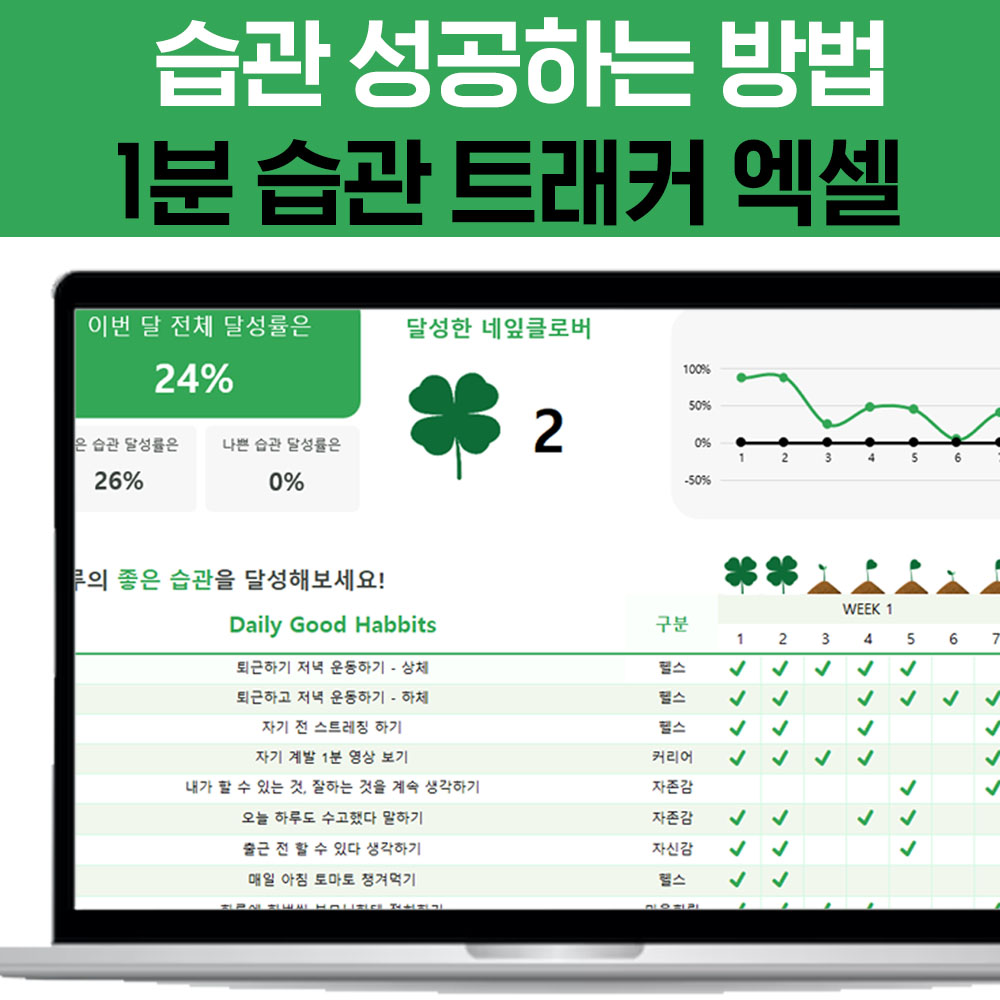 체크리스트 투두리스트 해빗 1분 습관트래커 만들기 골 트래커 엑셀 디지털 다이어리 보드 - 상세 이미지 2