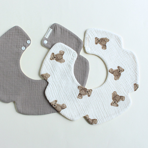 바니블라썸 4중거즈 면 아기 턱받이 살구 유아턱받이 침받이 스카프빕