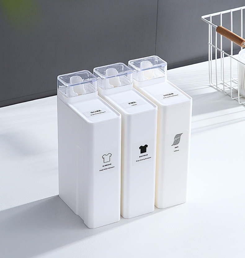라슈에뜨 깔끔 소분 세탁 세제 리필용기 대용량 1L 슬림 사각 깔끔한 세제통 화이트 - 상세 이미지 2