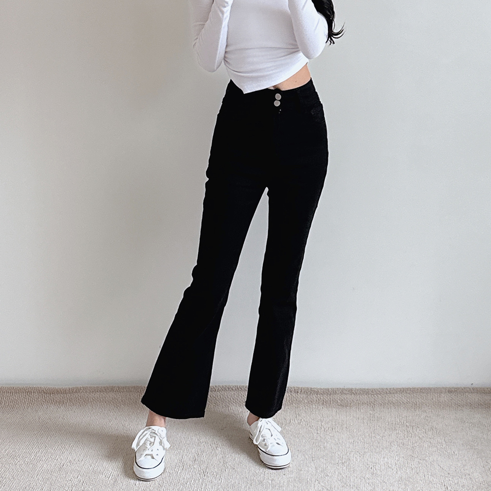 여자 청바지 부츠컷 골반뽕 3단기장 하이웨스트 키작녀 허리 스판 블랙진 빅사이즈