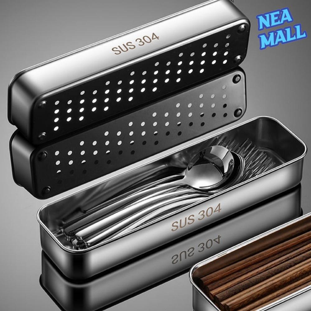 뚜껑있는 수저함 스텐 사각 수저통 물빠짐 소형