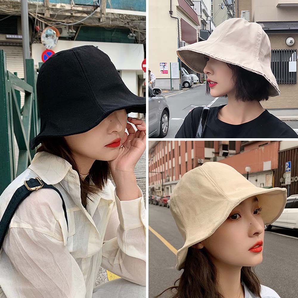 빈티지 면 벙거지 모자 플로피햇 산책 여행 챙모자 버킷햇 - 상품 이미지