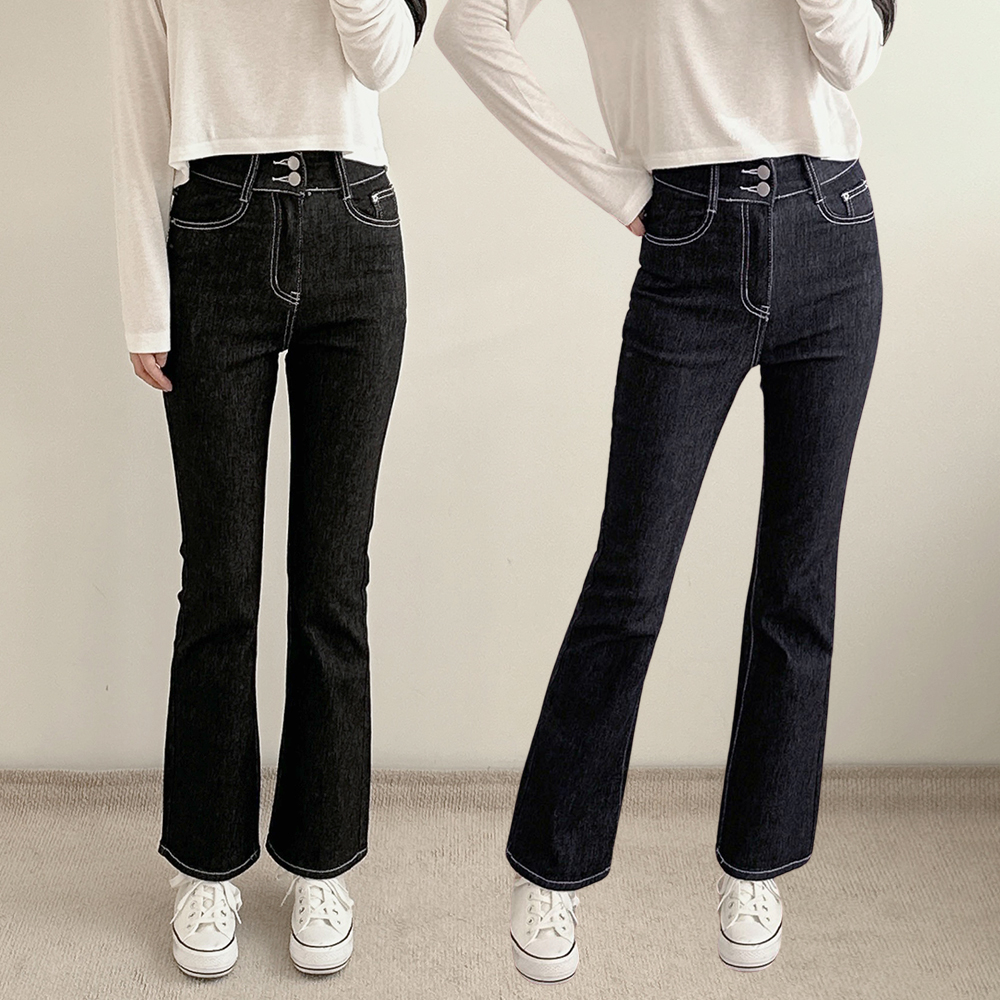 여자 청바지 부츠컷 3단기장 이염없는 생지 하이웨스트 허리스판 키작녀 9부 빅사이즈