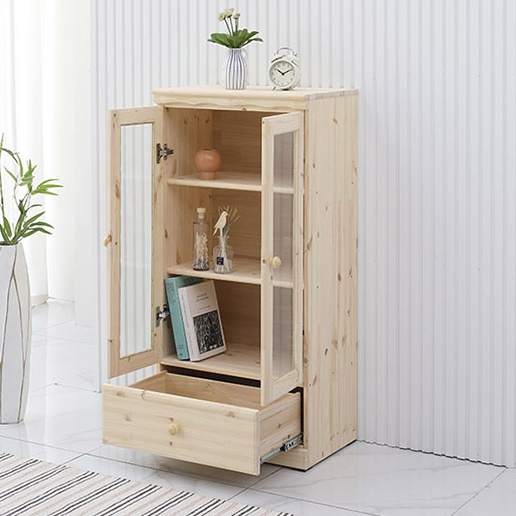 고급 원목 앤틱 나무 진열장 유리 도어 수납장 서랍 장식장