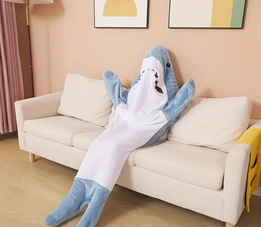 상어잠옷 웃긴잠옷 동물 특이한 커플 입는 담요 후드담요 극세사 블랭킷 귀여운 이미지 3