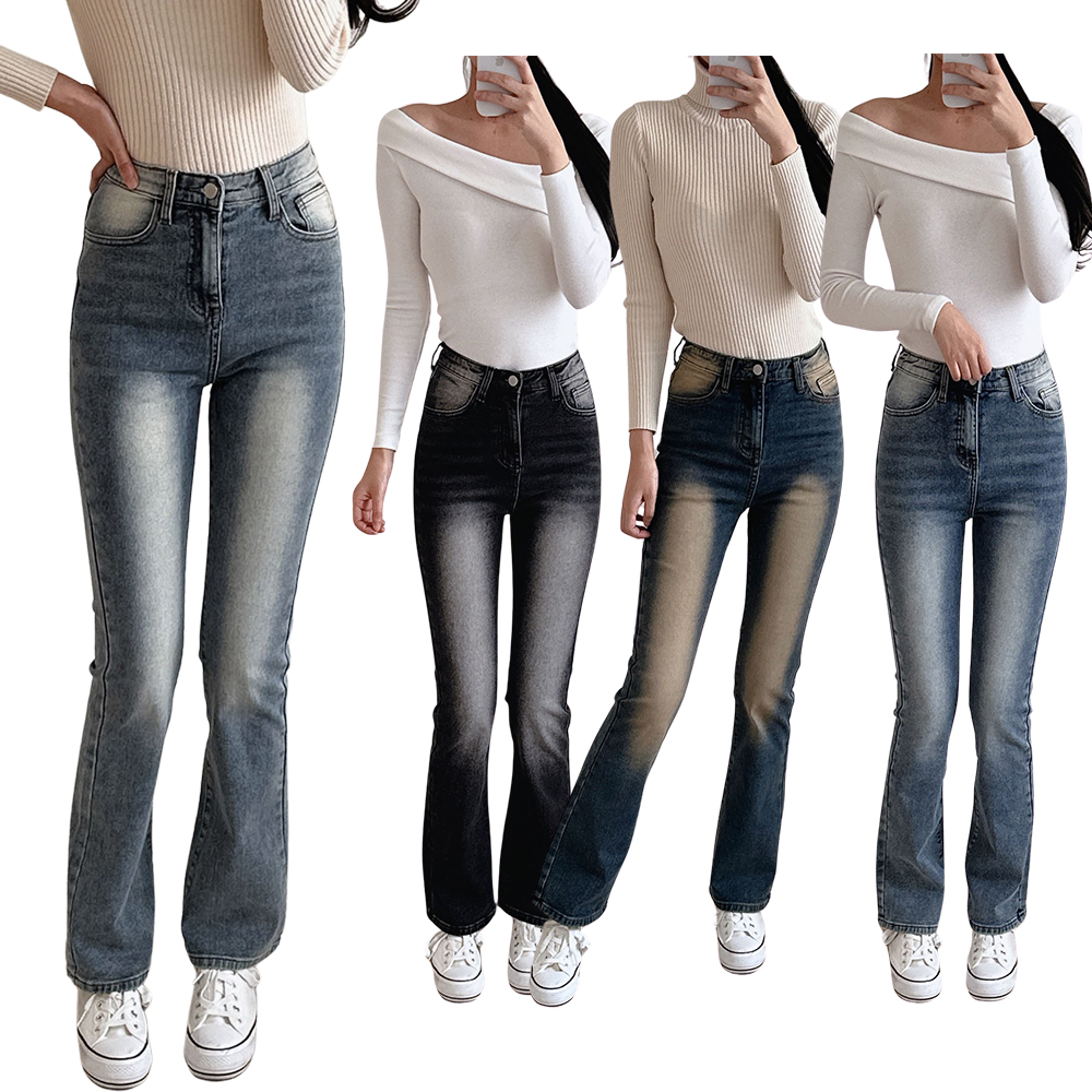 여자 청바지 여성 부츠컷 하이웨스트 3단기장 키작녀 스판 빅사이즈 워싱 데님