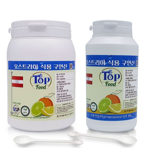 탑푸드(최상의 식품) 식용구연산 오스트리아산 구연산1kg+구연산550g 특허청 상표등록 : 탑푸드-최상의식품