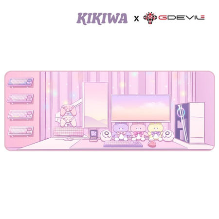 GDEVIL 키키와 지데빌 핑크 데스크매트 데스크테리어 귀여운 캐릭터 장패드 900 x 400