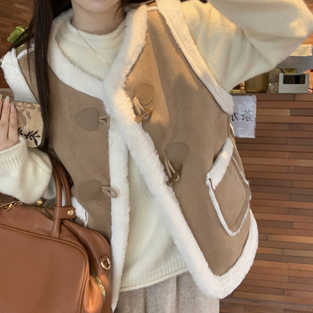 여성 무스탕 조끼 양털 겨울 떡볶이 숏 스웨이드 베스트 연말룩 - 상세 이미지 3