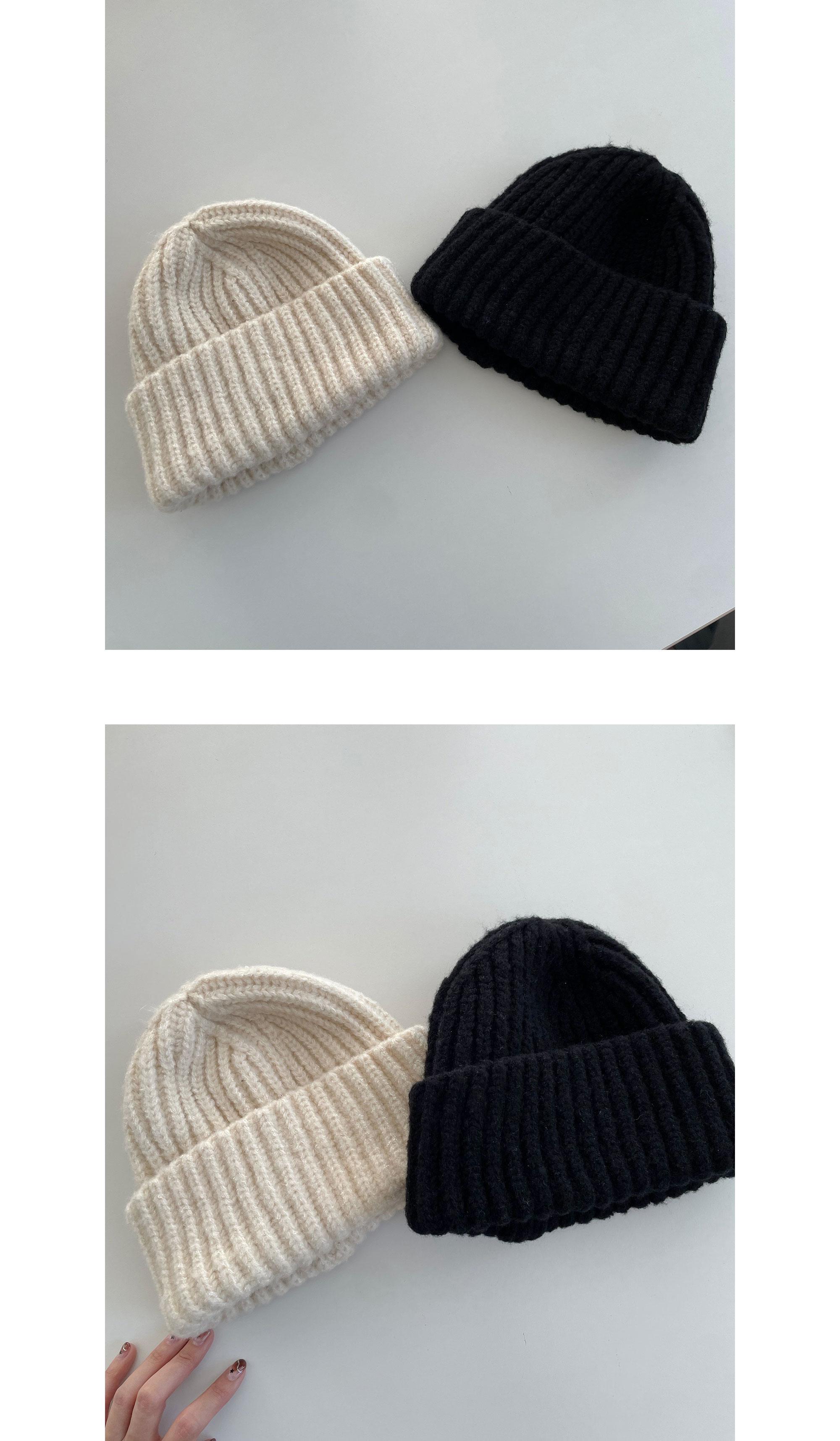 베이직 골지 니트 비니 커플 대두 롱 비니 (2color) 상세 이미지 7