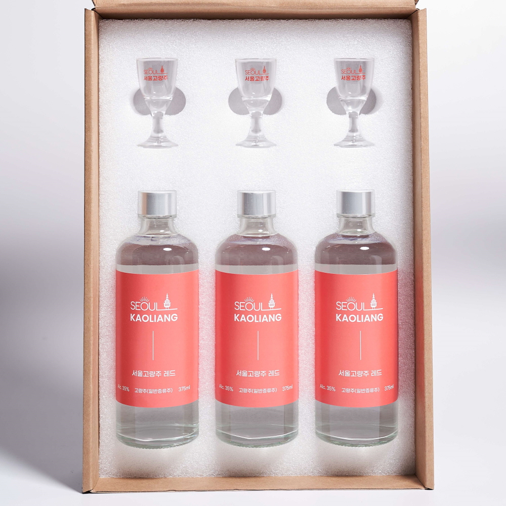 서울고량주 레드 선물 세트 35도 375mlx3병 한국 고량주(전용잔3, 쇼핑백) - 상품 이미지