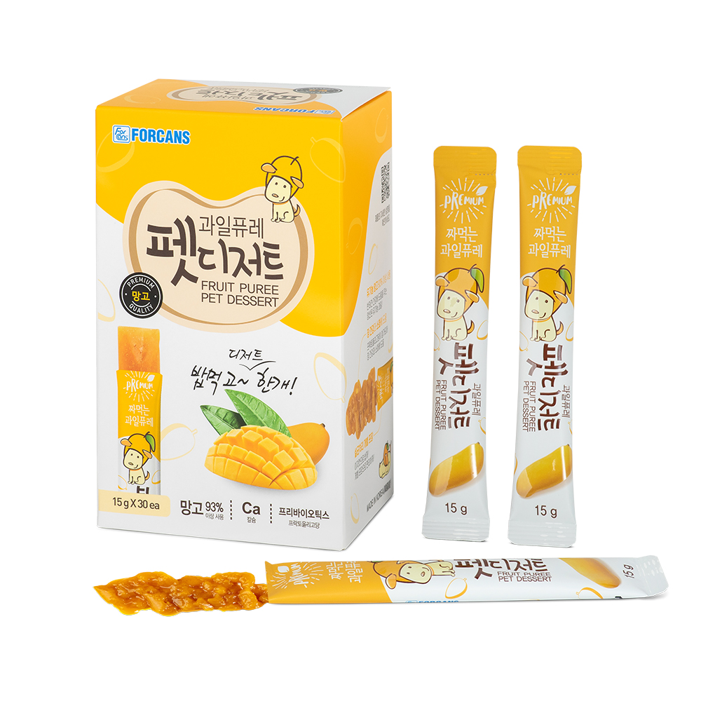 유기농 과일퓨레 펫디저트 30스틱 450g 포켄스 짜먹는 강아지츄르 소화 장건강
