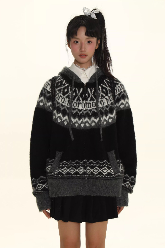 수심 Snow Black Sweater(3 Type) 스노우 블랙 후드 스웨터 니트 가디건 : 수심