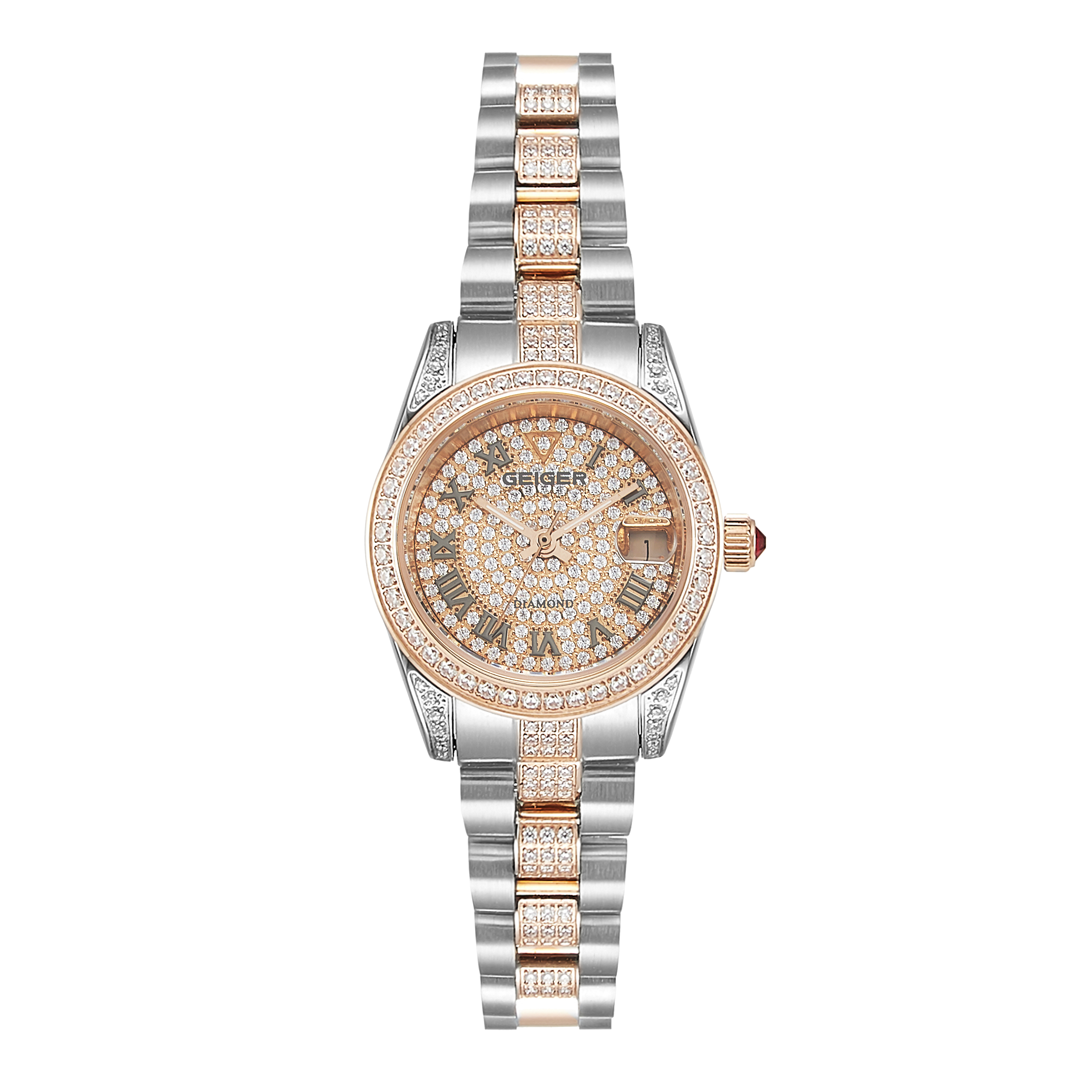 [가이거] 가이거시계 여성 루비 다이아 메탈 손목시계 GE8044RG