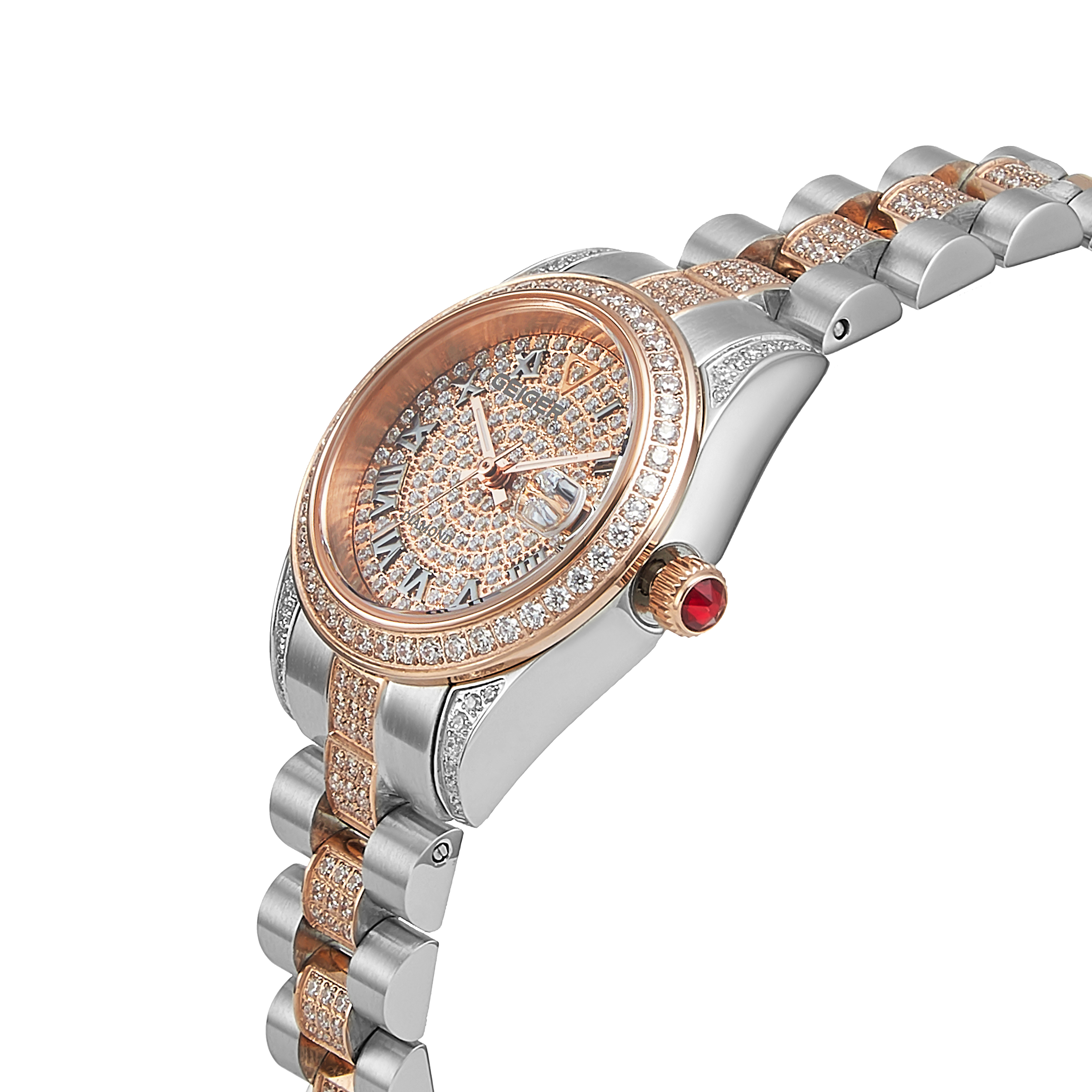 [가이거] 가이거시계 여성 루비 다이아 메탈 손목시계 GE8044RG