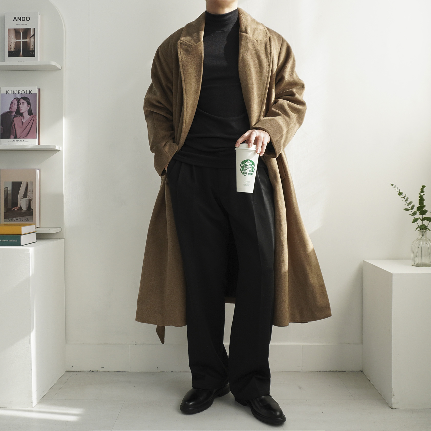 남자 뉴욕 감성 로브 가운 오버핏 울 싱글 롱코트 3color 이미지 3