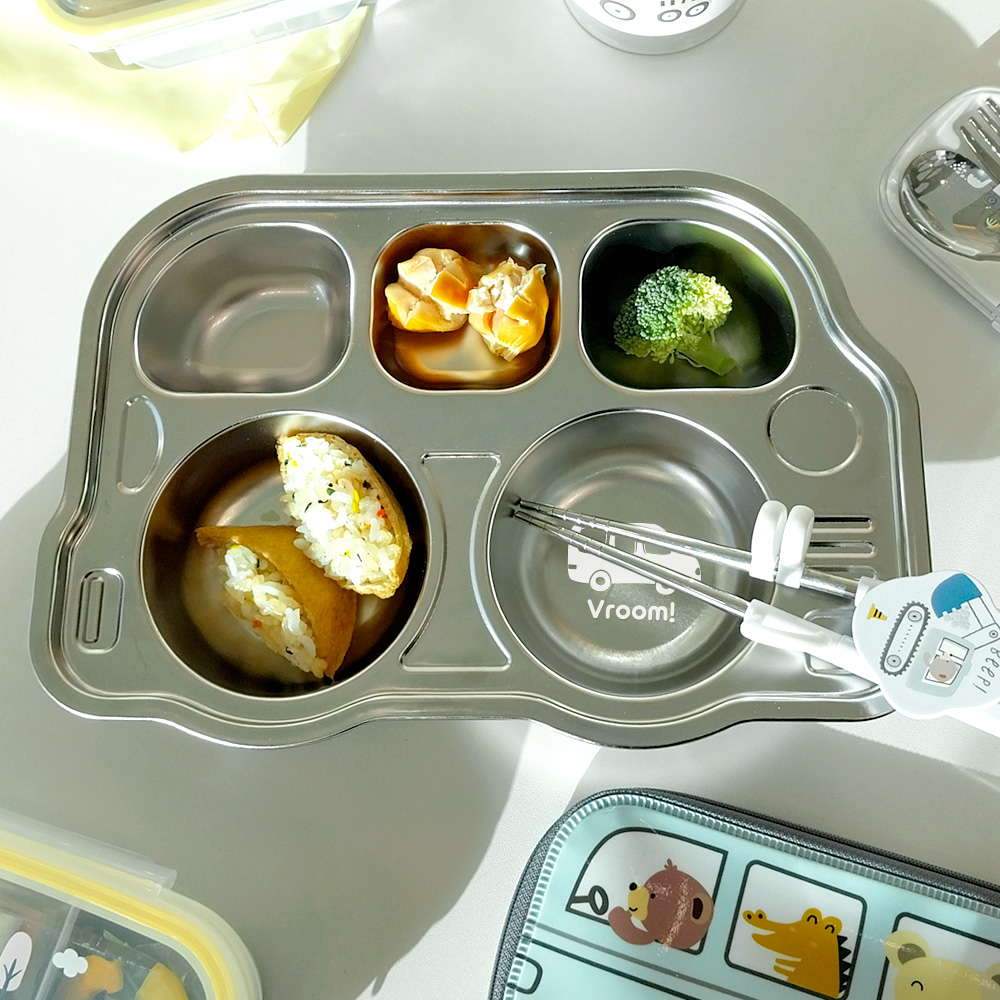 키즈 부릉 버스 스텐 5구 식판 자기주도 어린이집 간식 그릇 식판트레이 유아 아기 식기