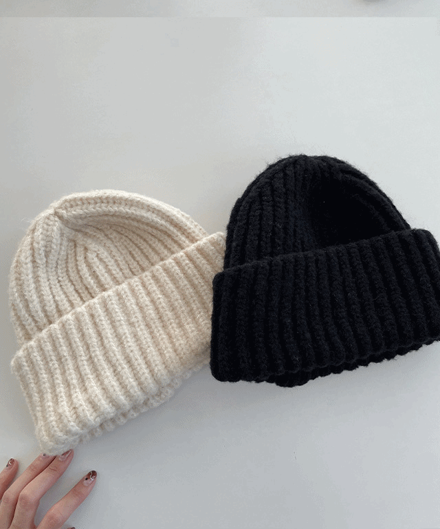 베이직 골지 니트 비니 커플 대두 롱 비니 (2color) 상세 이미지 3