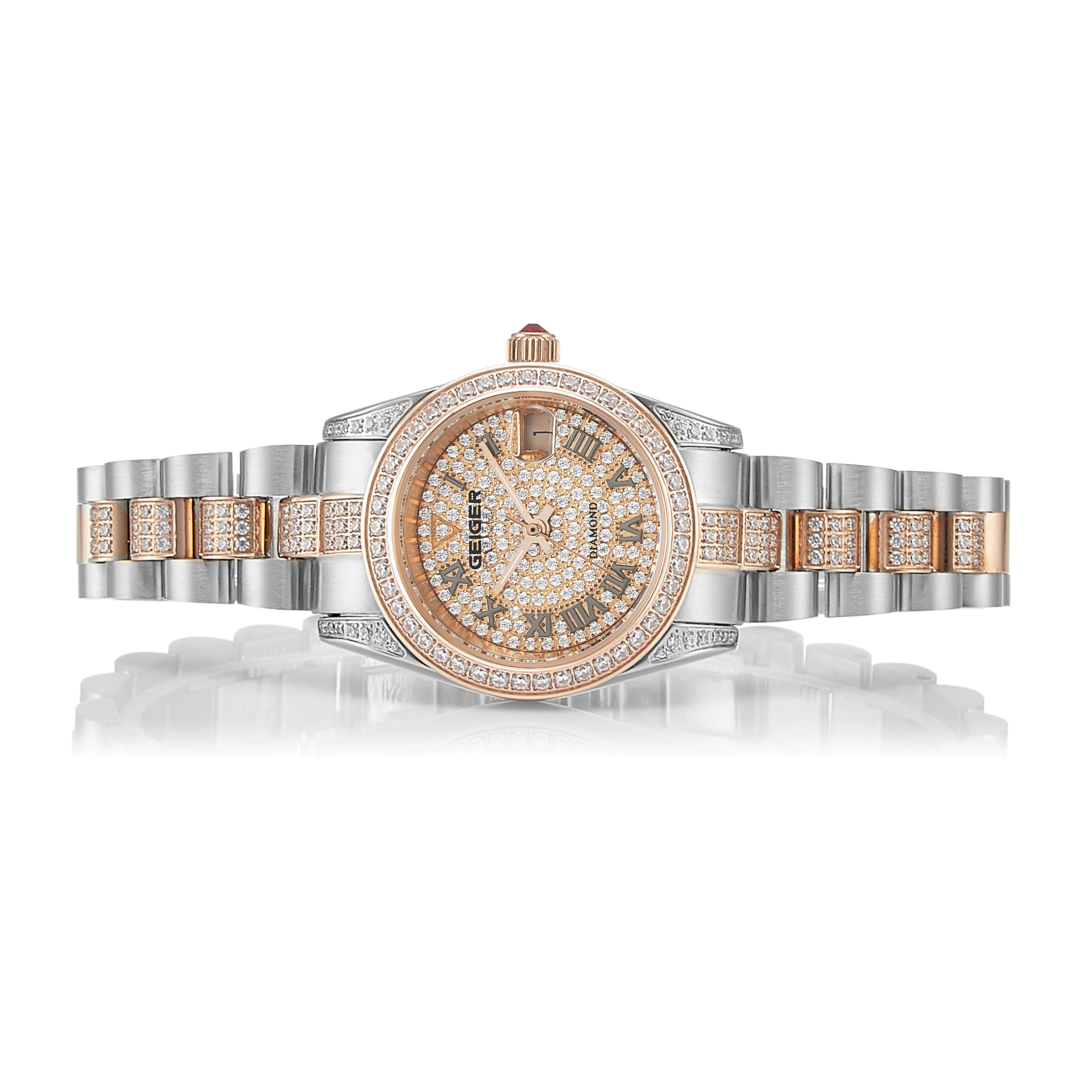 [가이거] 가이거시계 여성 루비 다이아 메탈 손목시계 GE8044RG