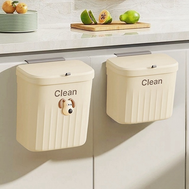 1+1 버터크림 벽걸이형 슬라이딩 냄새차단 쓰레기통 휴지통