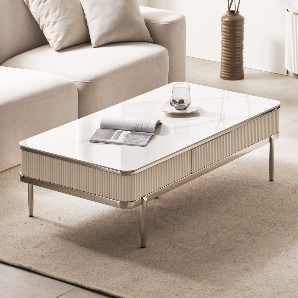 피오코 세라믹 거실 소파 테이블 1200 화이트