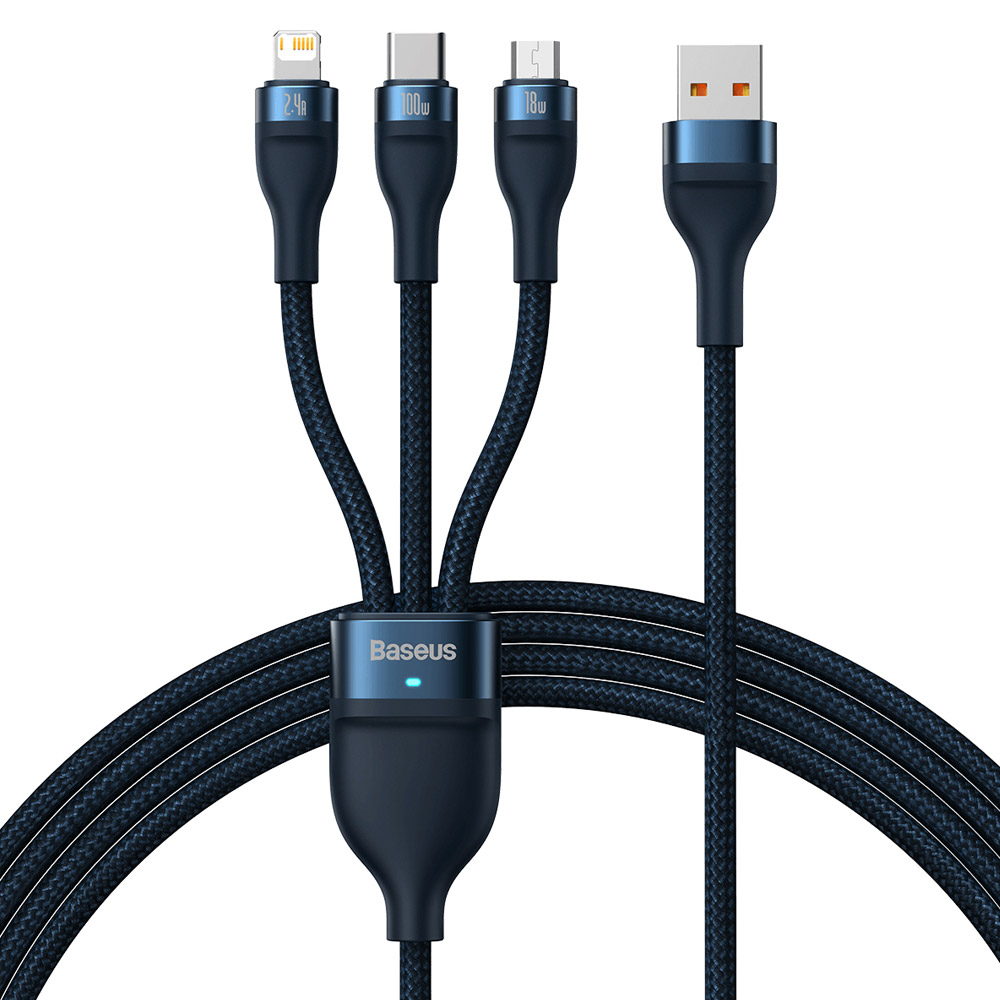 베이스어스 USB 3in1 고속 충전 데이타 케이블 100W 5핀 C타입 8핀 - 상품 이미지