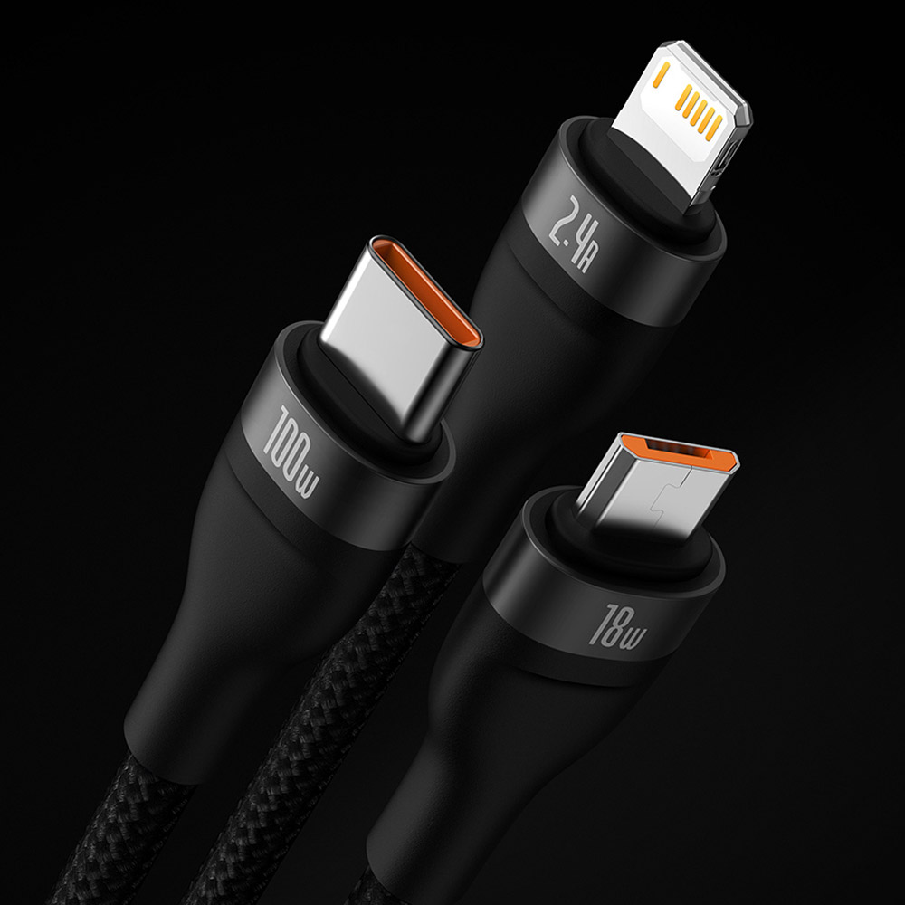 베이스어스 USB 3in1 고속 충전 데이타 케이블 100W 5핀 C타입 8핀 - 상세 이미지 2