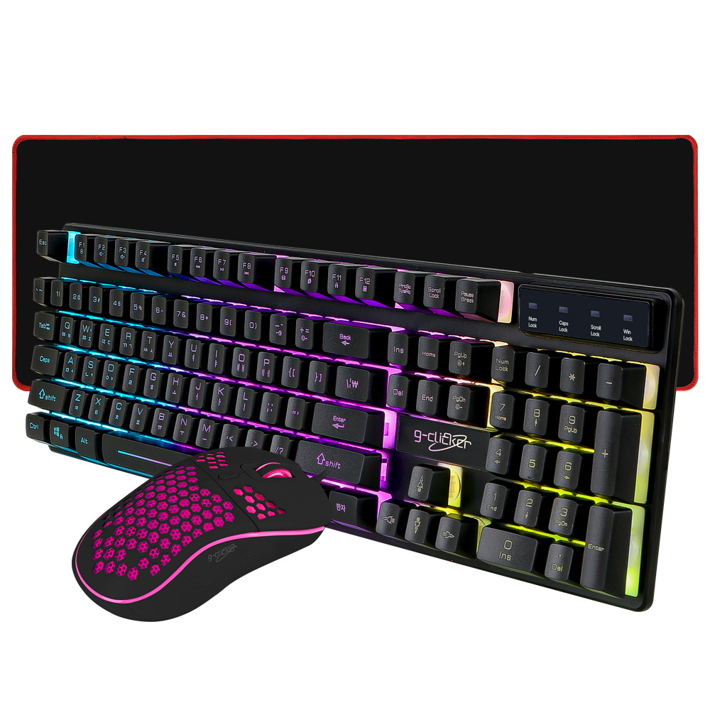지클릭커 슈퍼 히어로 RGB 게이밍 키보드 마우스 위드 장패드 세트 블랙 - 상세 이미지 2