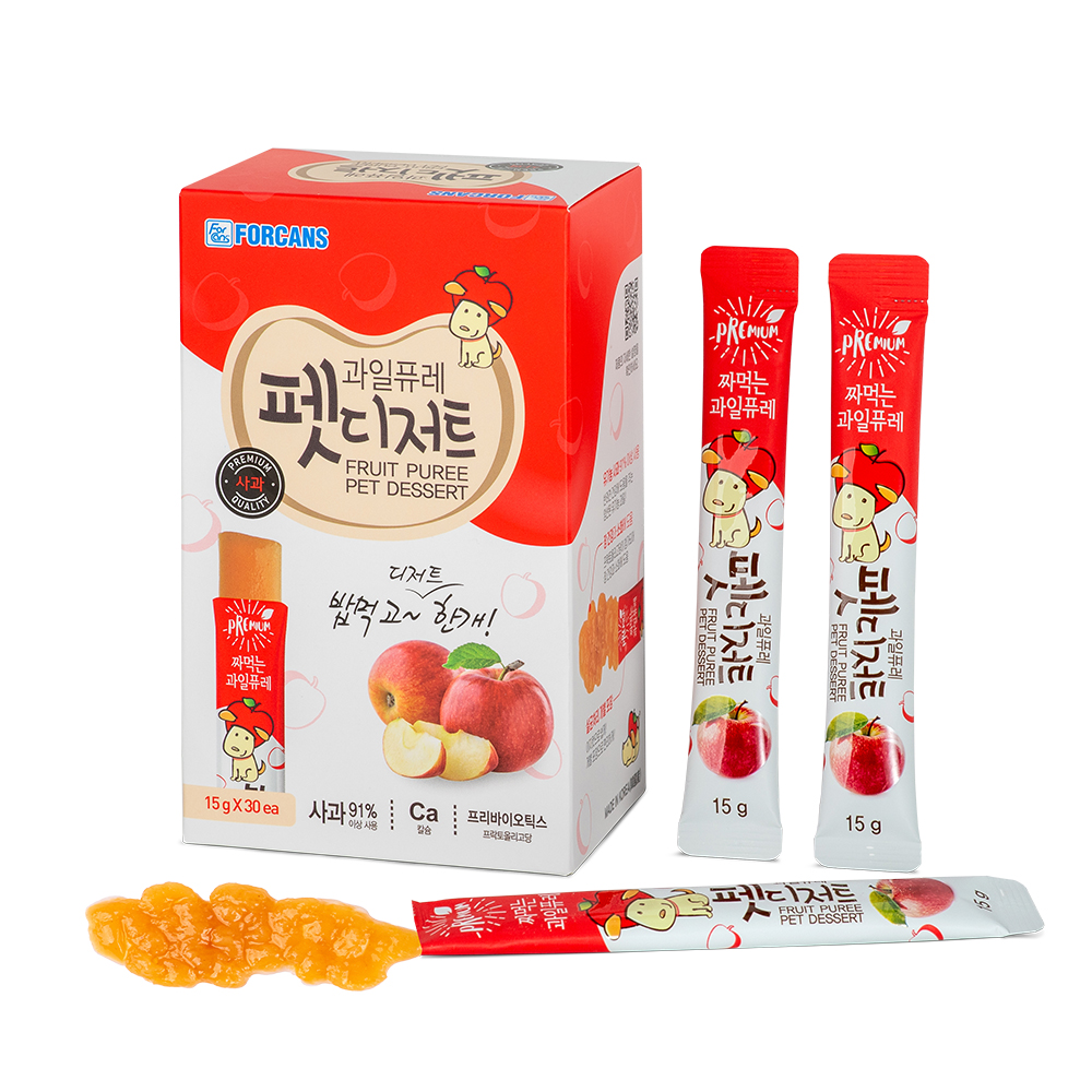 유기농 과일퓨레 펫디저트 30스틱 450g 포켄스 짜먹는 강아지츄르 소화 장건강
