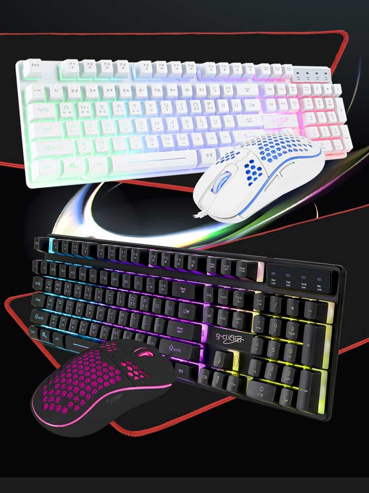 지클릭커 슈퍼 히어로 RGB 게이밍 키보드 마우스 위드 장패드 세트 블랙 - 메인 이미지