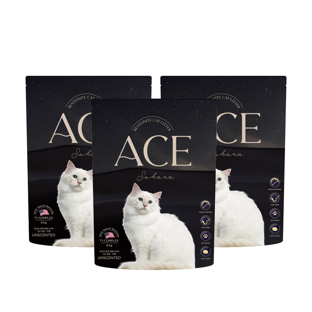 [에이스벤토나이트] 고양이 모래 사하라(무향/가는입자) 6kg x 3개입 제품 이미지